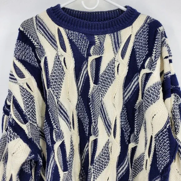 Coogi Australia Basics Navy Blue Cream 3D Textured Knit Sweater Beanie Set XXL - Picture 15 of 15